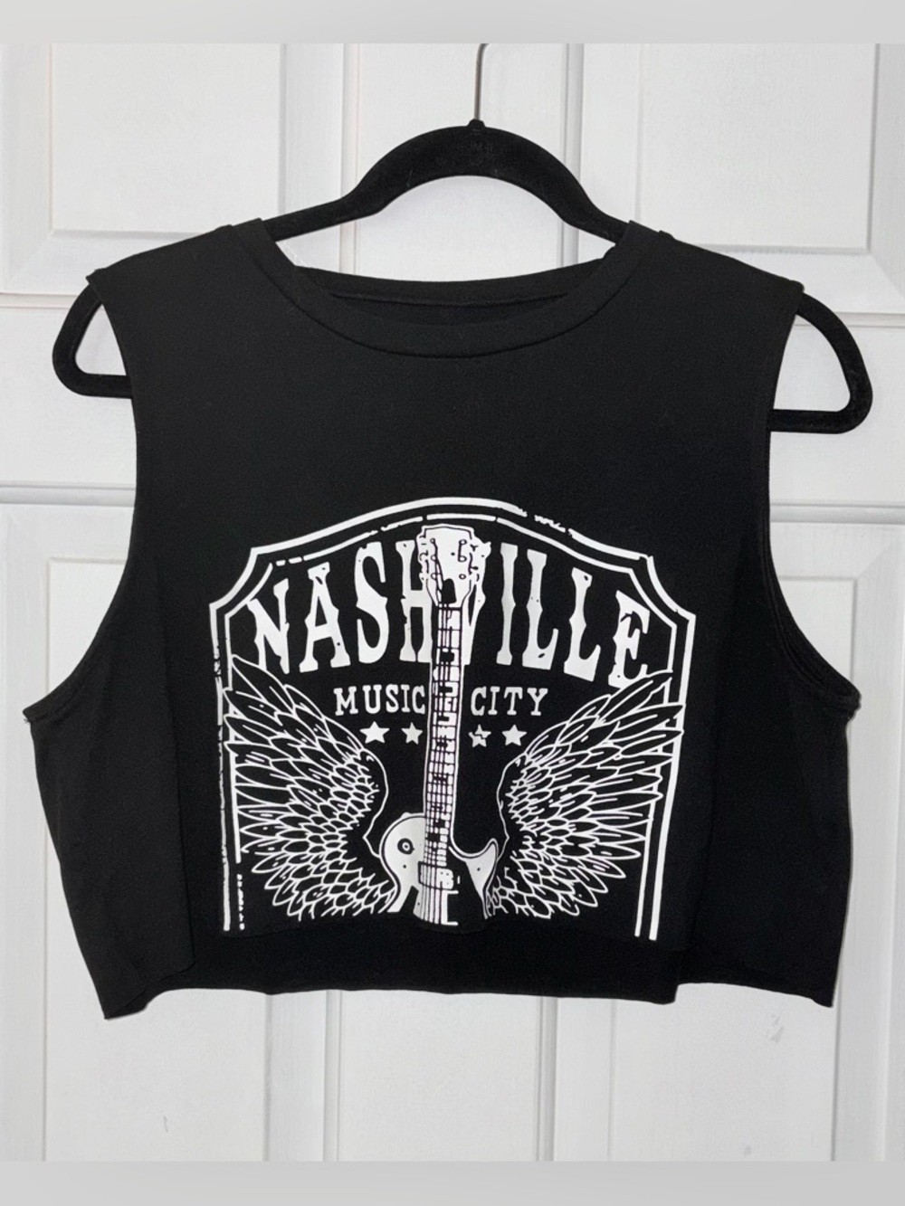 Nashville Music City Black Graphic Crop Tank Top